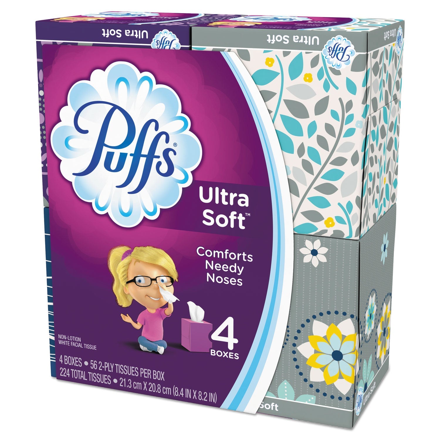 Puffs Ultra Soft Facial Tissue, 2-Ply, White, 56 Sheets/Box, 4 Boxes/Pack, 6 Packs/Carton