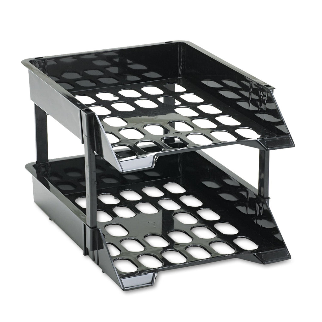 deflecto SuperTray Countertop Tray Set, 2 Sections, Letter to Legal Size Files, 11" x 14.88" x 2.5", Black, 2/Pack