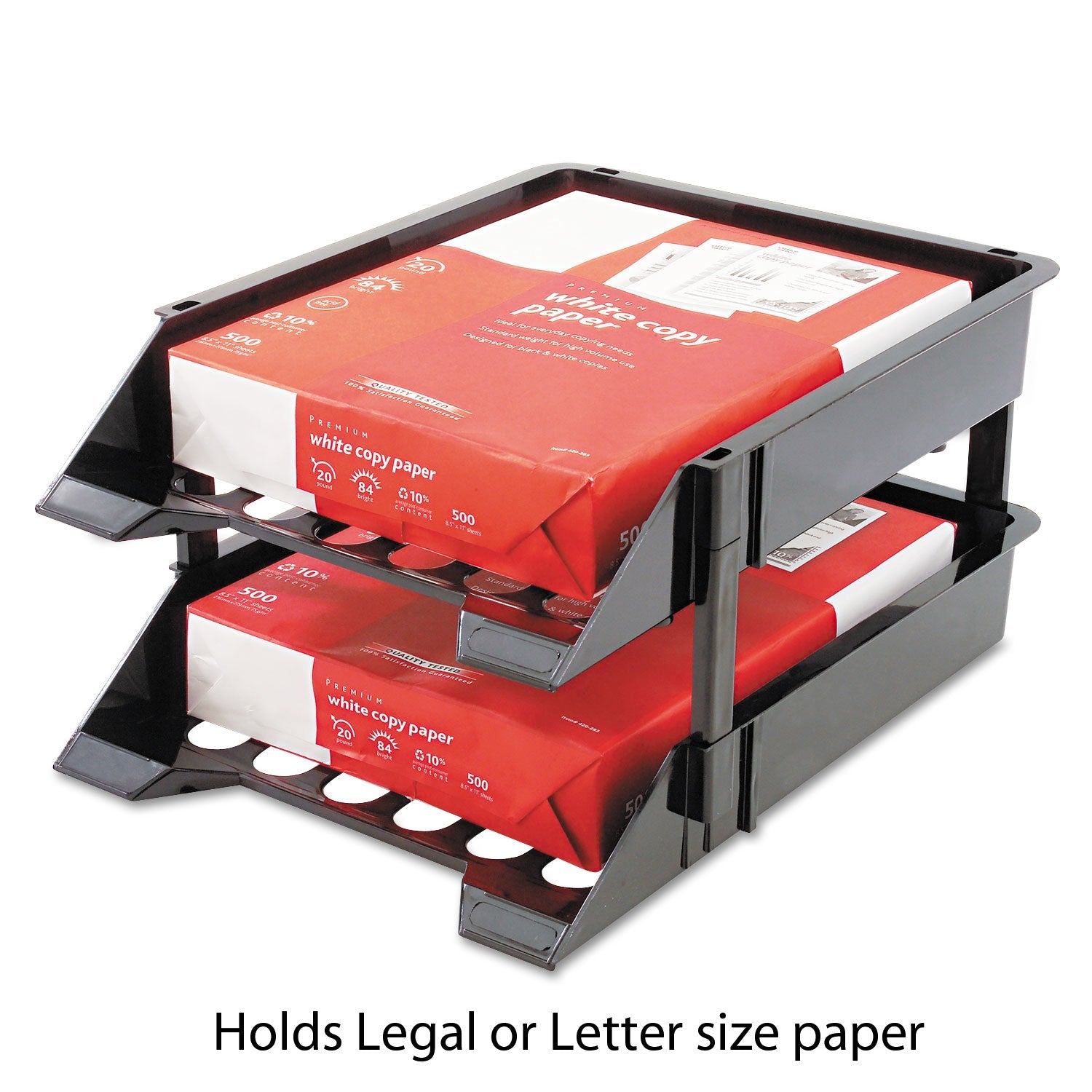 deflecto SuperTray Countertop Tray Set, 2 Sections, Letter to Legal Size Files, 11" x 14.88" x 2.5", Black, 2/Pack