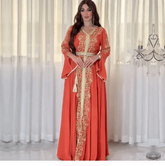 Dubai-Style Embroidered Applique Dress – Elegant and Sophisticated