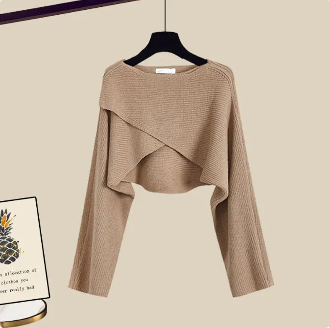 3pcs Knitted Sweater & Wide-Leg Pants Set