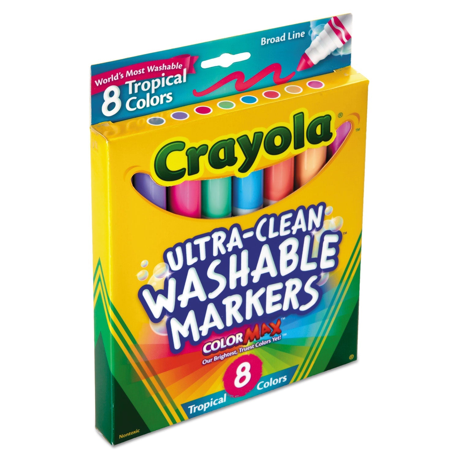 Crayola Tropical Color Washable Markers, Broad Bullet Tip, Assorted Colors, 8/Pack