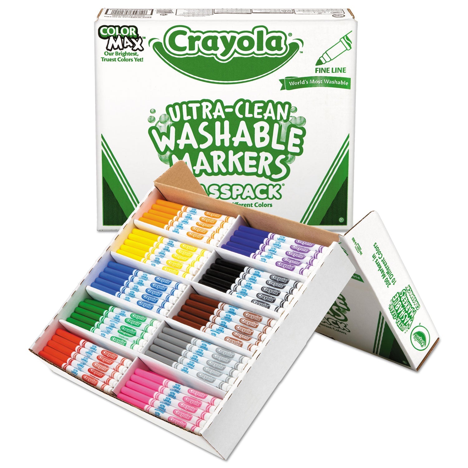 Crayola Ultra-Clean Washable Marker Classpack, Fine Bullet Tip, 10 Assorted Colors, 200/Pack