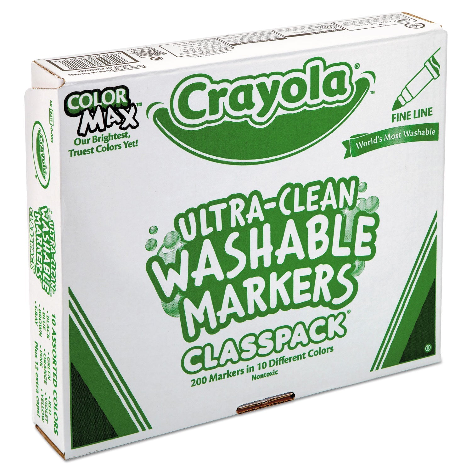 Crayola Ultra-Clean Washable Marker Classpack, Fine Bullet Tip, 10 Assorted Colors, 200/Pack