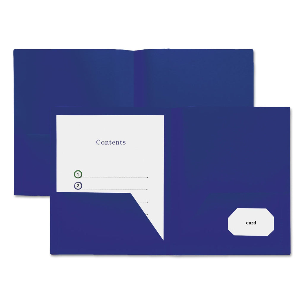 Universal Two-Pocket Plastic Folders, 100-Sheet Capacity, 11 x 8.5, Navy Blue, 10/Pack