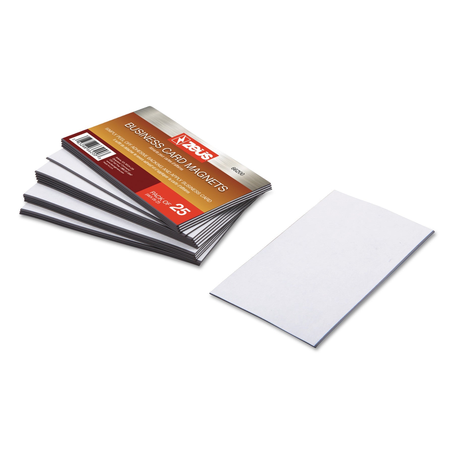 ZEUS Business Card Magnets, 2 x 3.5, White, Adhesive Coated, 25/Pack