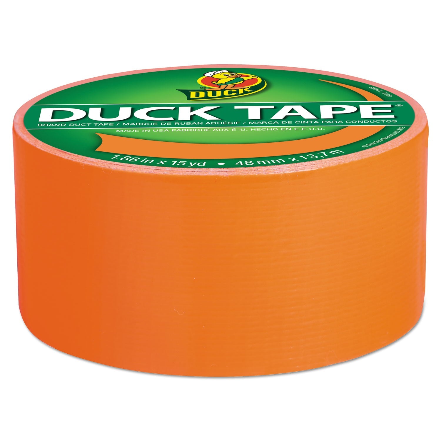 Duck Colored Duct Tape, 3" Core, 1.88" x 15 yds, Neon Orange