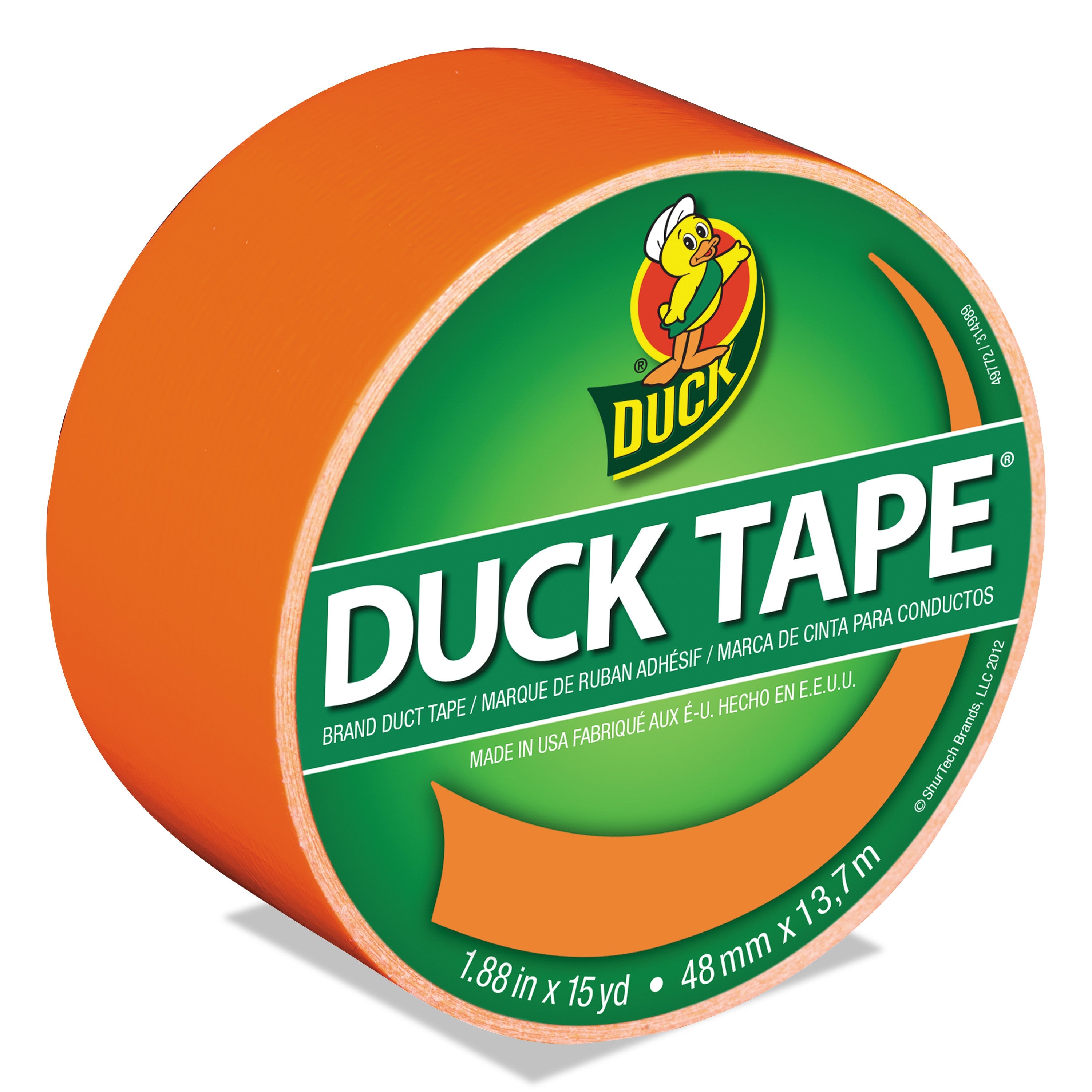 Duck Colored Duct Tape, 3" Core, 1.88" x 15 yds, Neon Orange