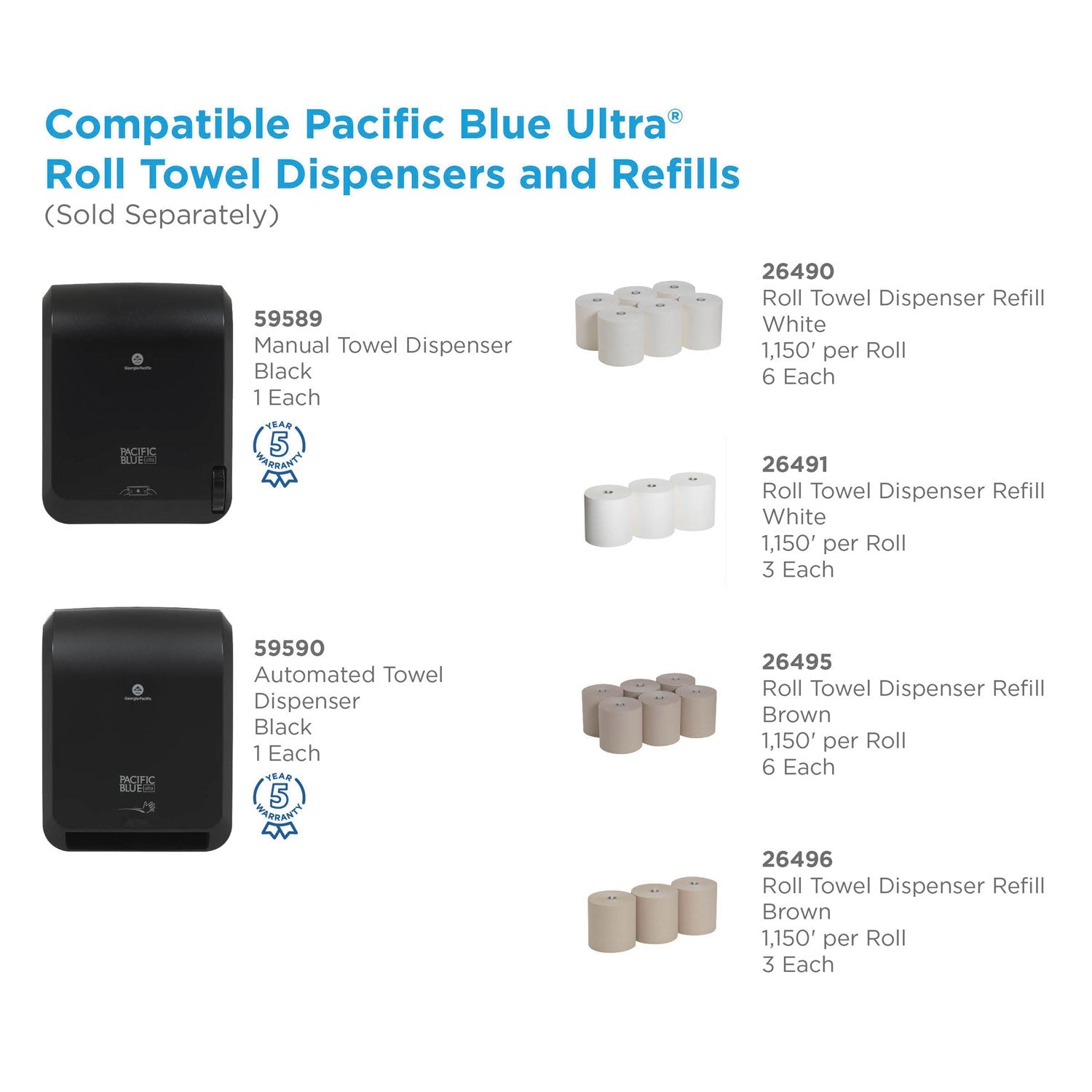 Georgia Pacific Pacific Blue Ultra Paper Towels, 7.87" x 1,150 ft, Natural, 6 Rolls/Carton