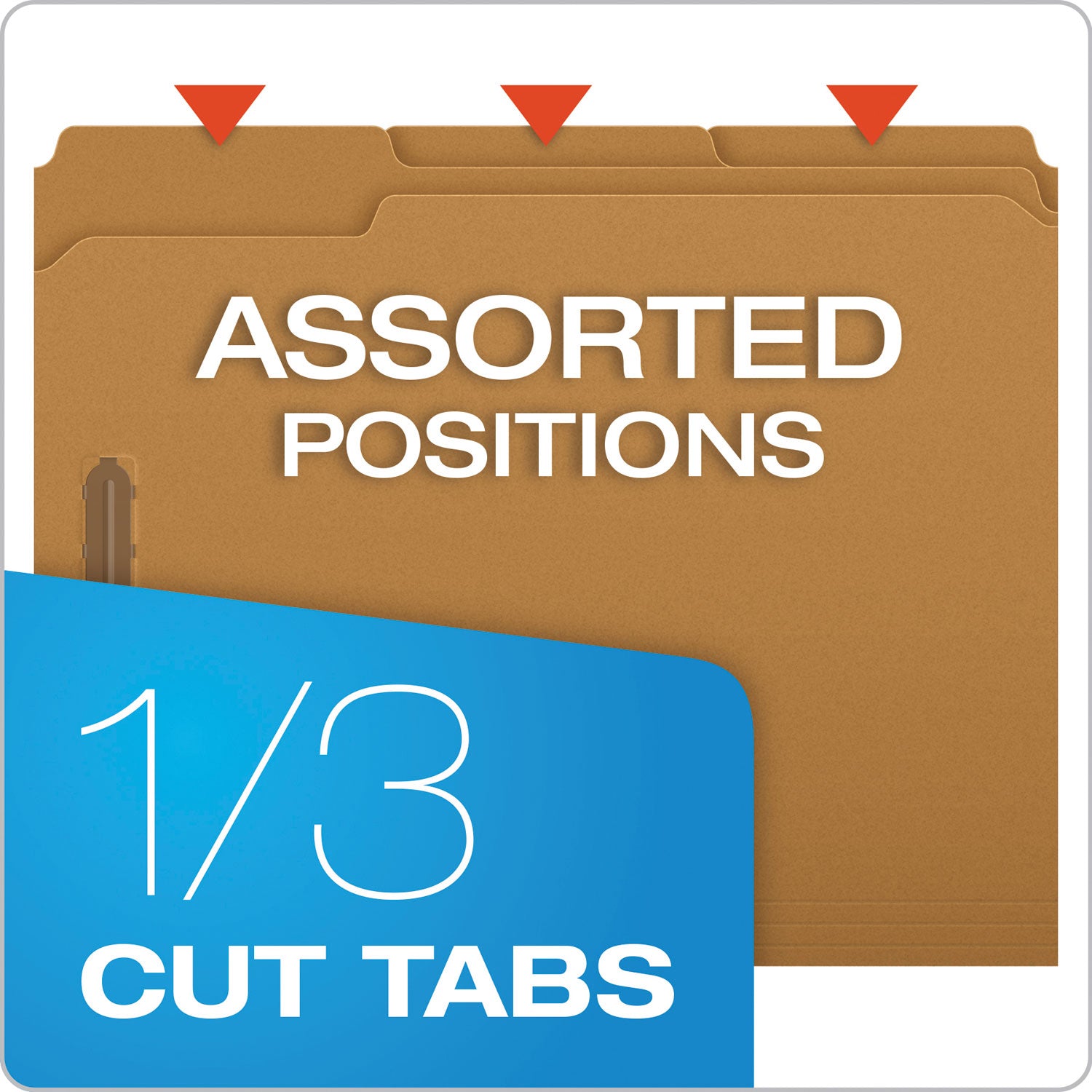 Pendaflex Kraft Fastener Folders, 1/3-Cut Tabs: Assorted, 2 Fasteners, Letter Size, Kraft Exterior, 50/Box