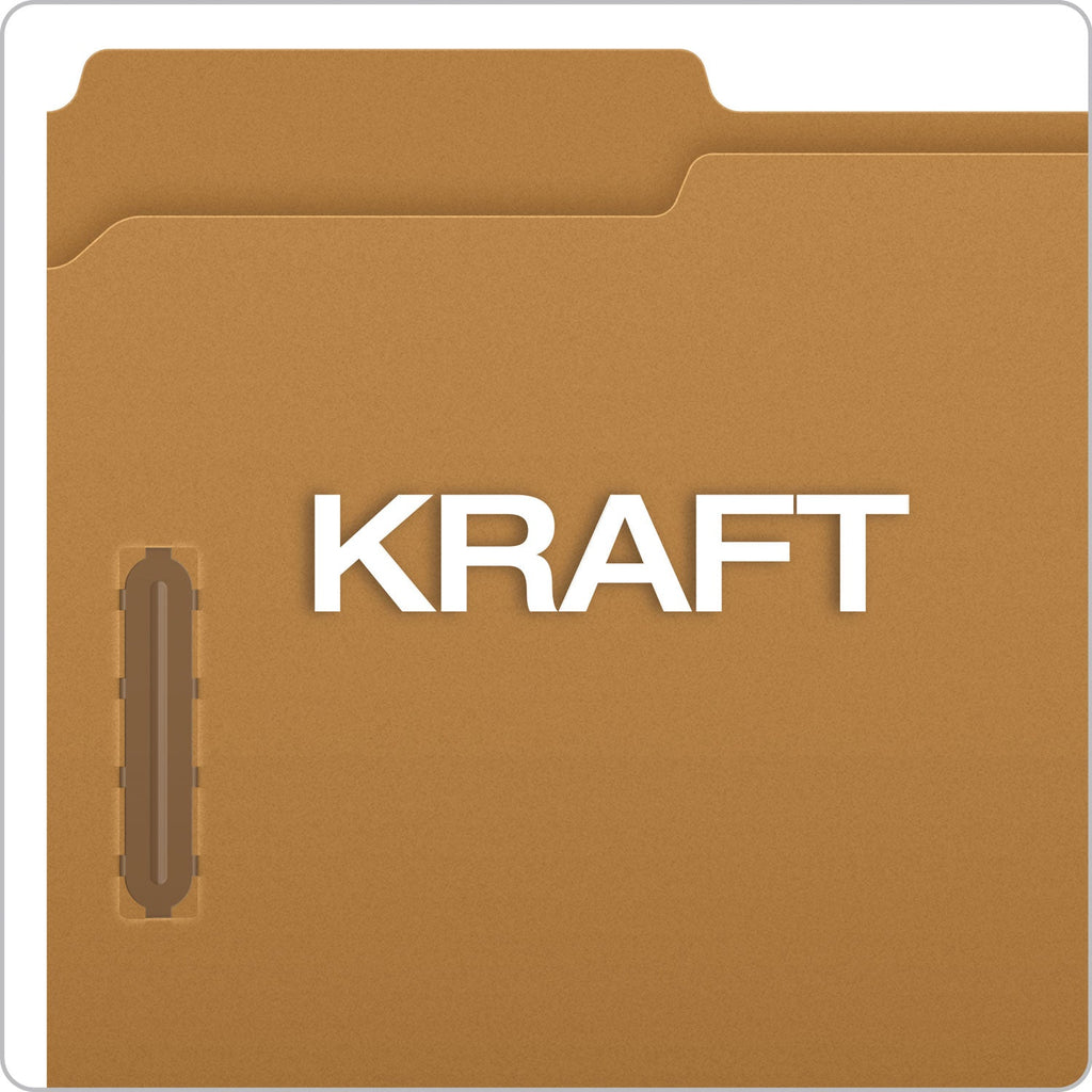 Pendaflex Kraft Fastener Folders, 1/3-Cut Tabs: Assorted, 2 Fasteners, Letter Size, Kraft Exterior, 50/Box