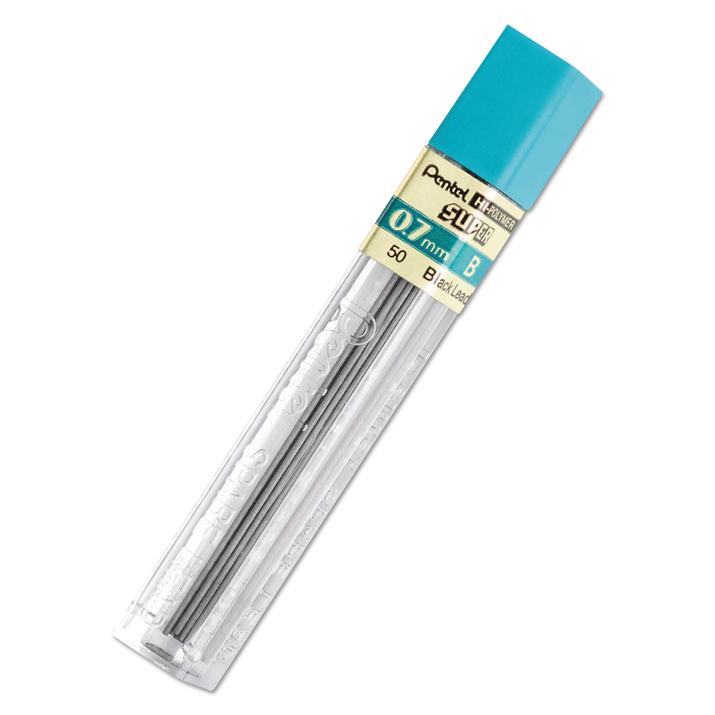 Pentel Super Hi-Polymer Lead Refills, 0.7 mm, B, Black, 12/Tube