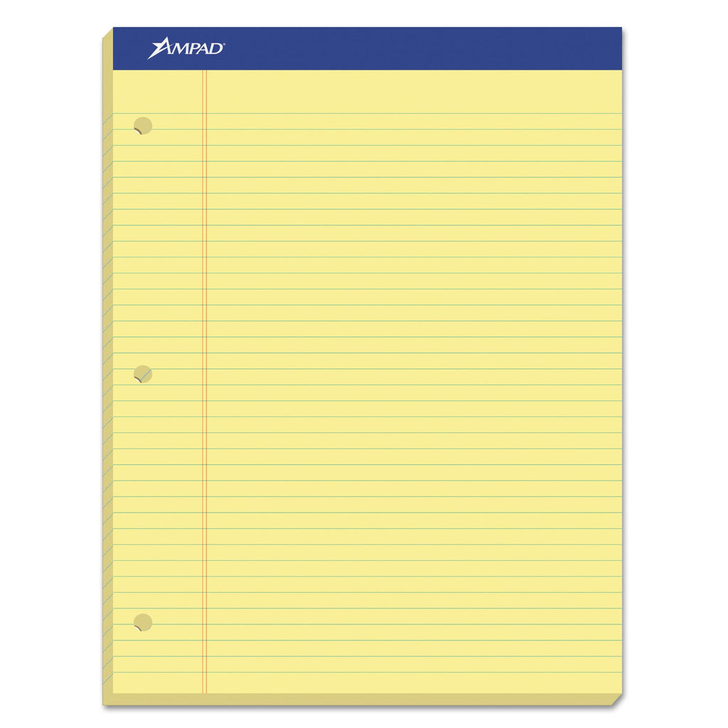 Ampad Double Sheet Pads, Narrow Rule, 100 Canary-Yellow 8.5 x 11.75 Sheets