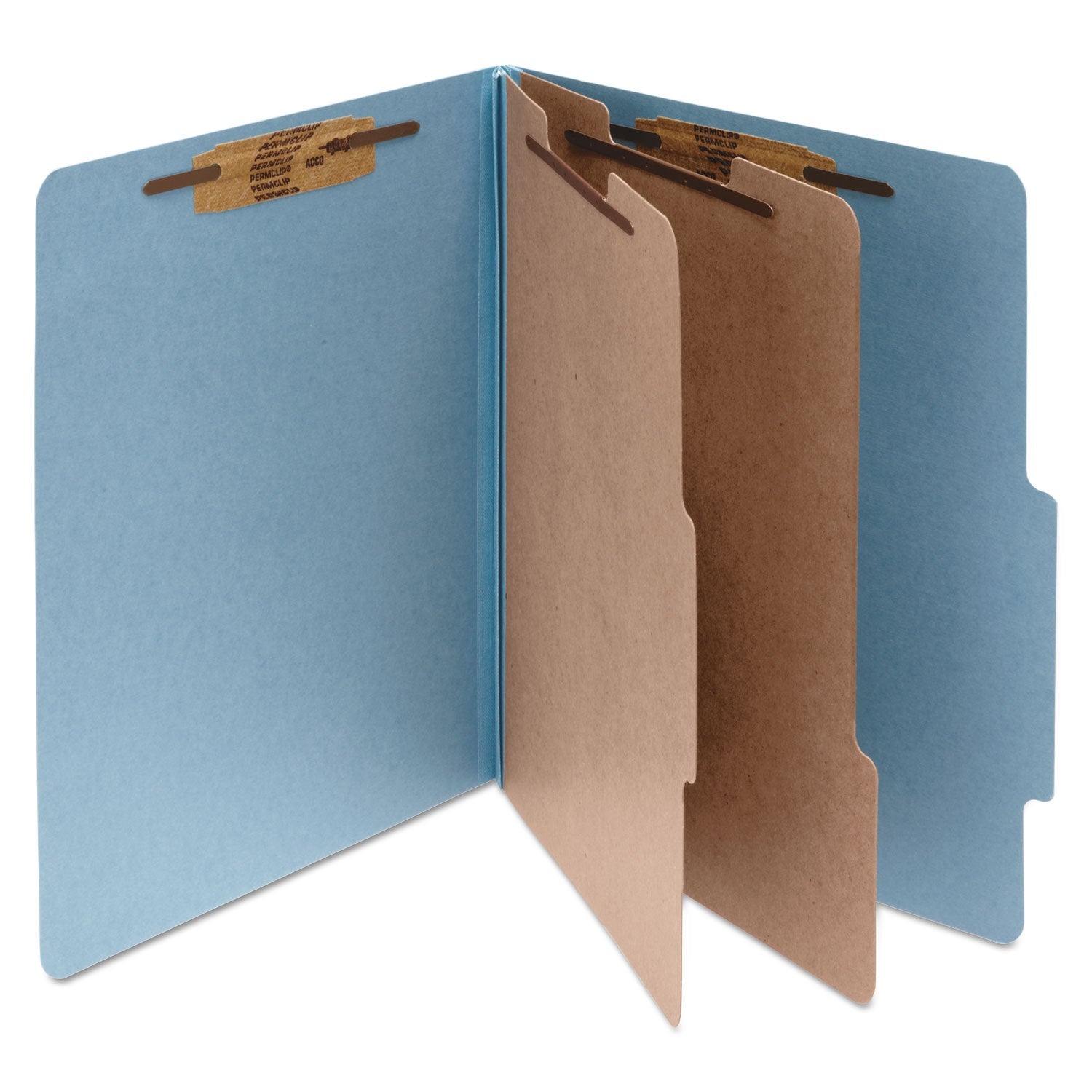 ACCO Pressboard Classification Folders, 2 Dividers, Letter Size, Sky Blue, 10/Box