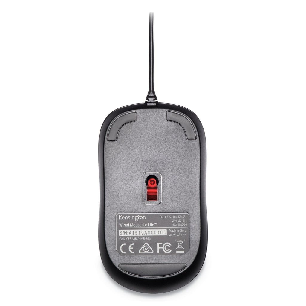 Kensington Wired USB Mouse for Life, USB 2.0, Left/Right Hand Use, Black