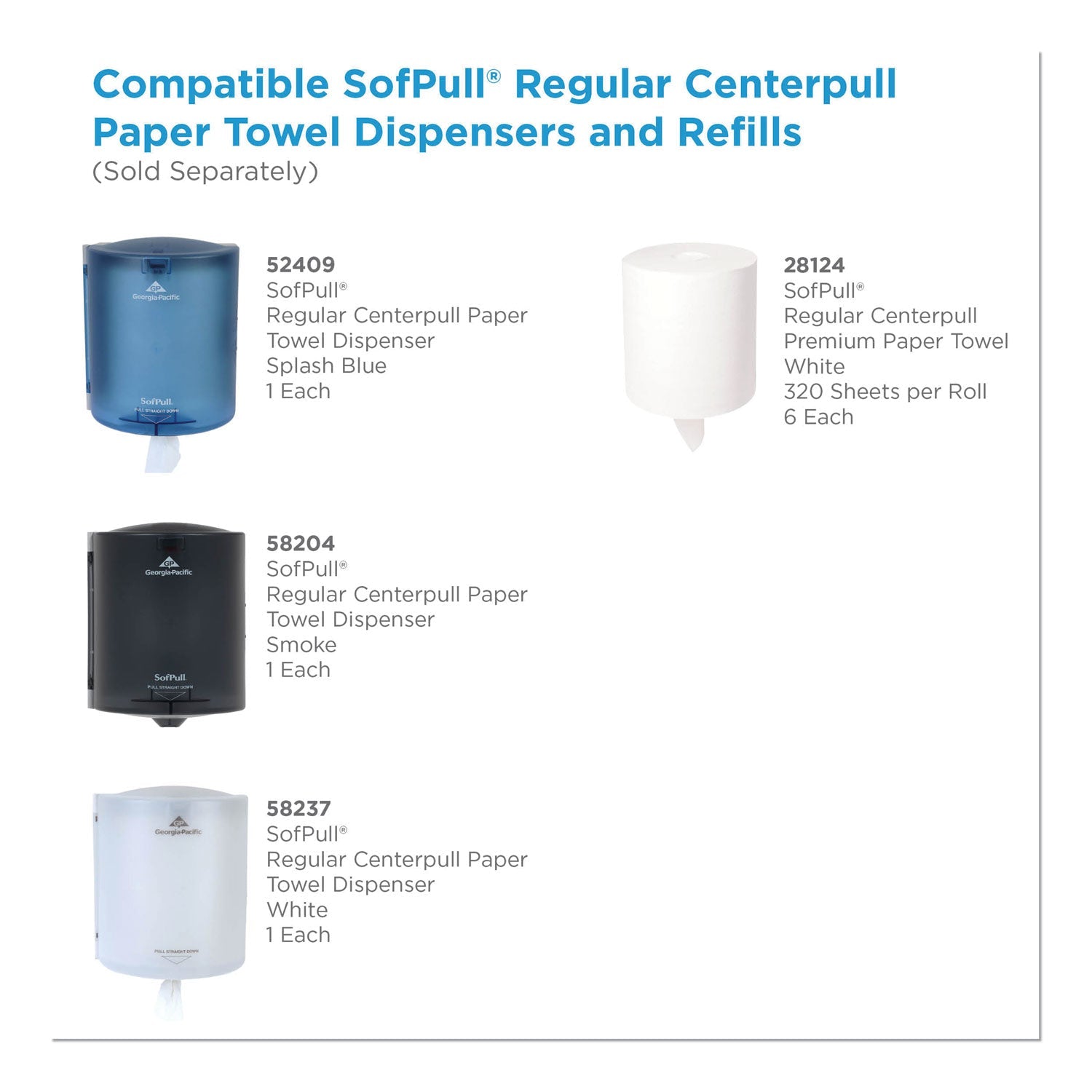 Georgia Pacific SofPull Center-Pull Perforated Paper Towels, 1-Ply, 7.8 x 15, White, 320/Roll, 6 Rolls/Carton