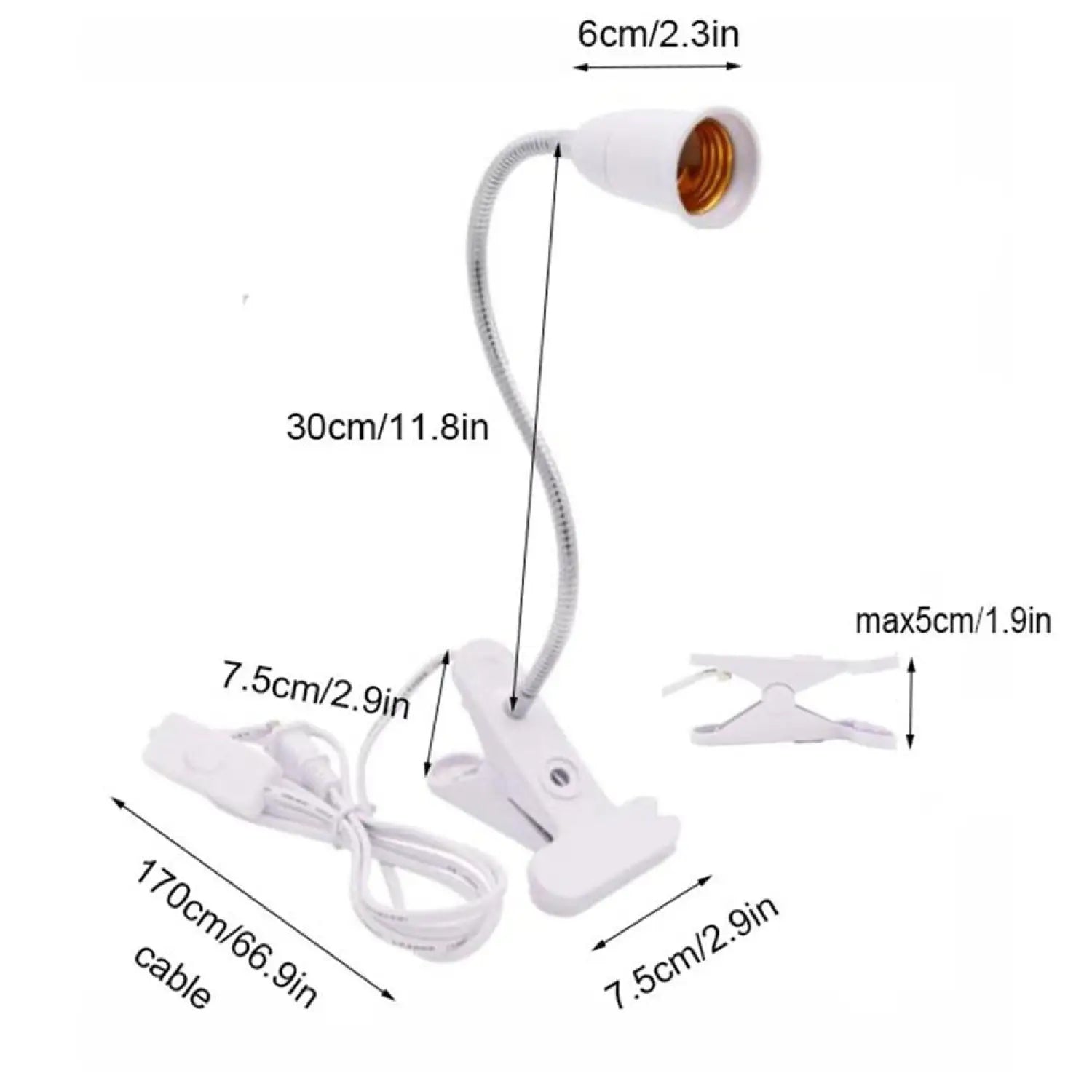 360° Flexible LED Grow Light with E27 Base, Clip-On Gooseneck & Switch