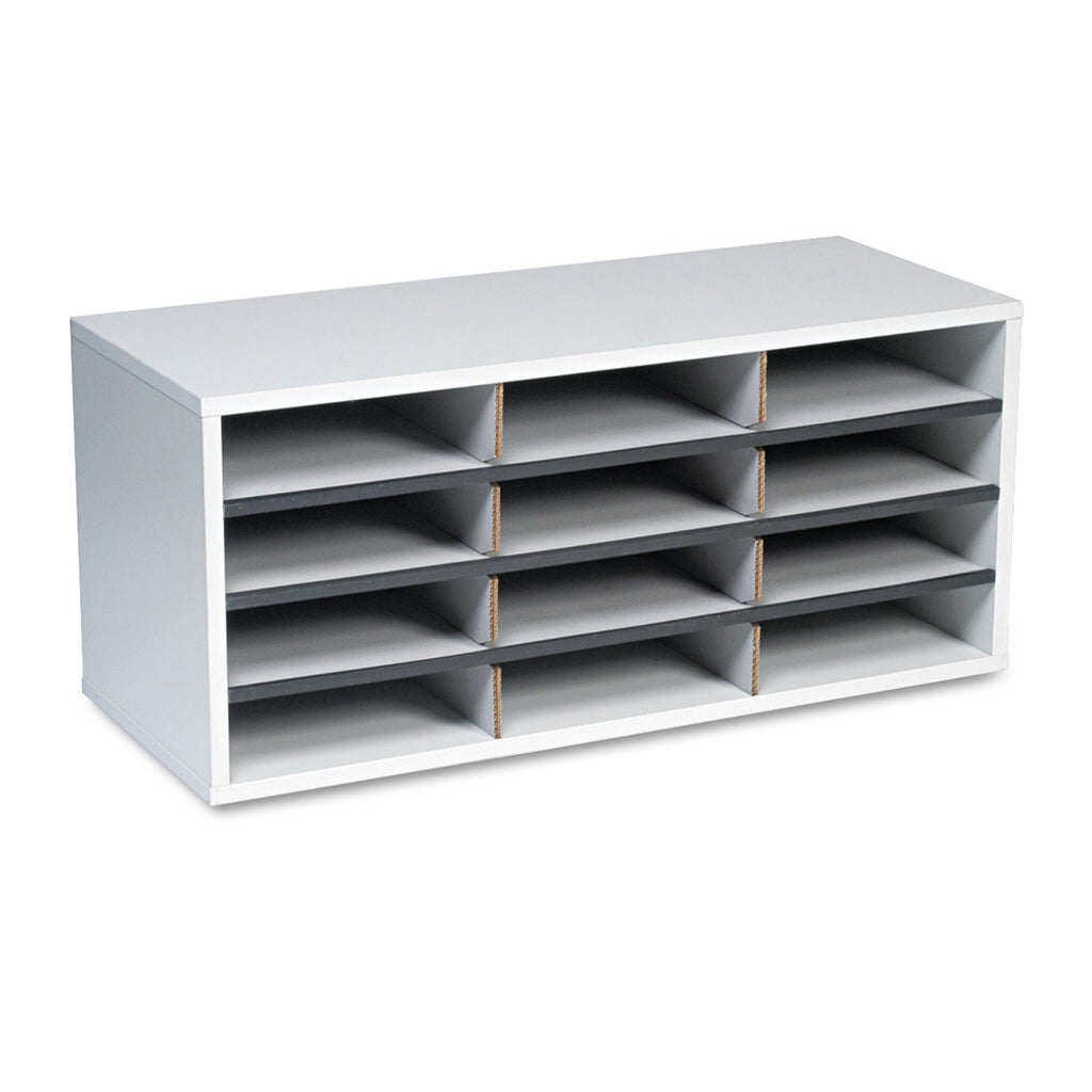 Fellowes Particle Board Desktop Sorter, 12 Compartments, 29 x 11.88 x 12.9, Dove Gray
