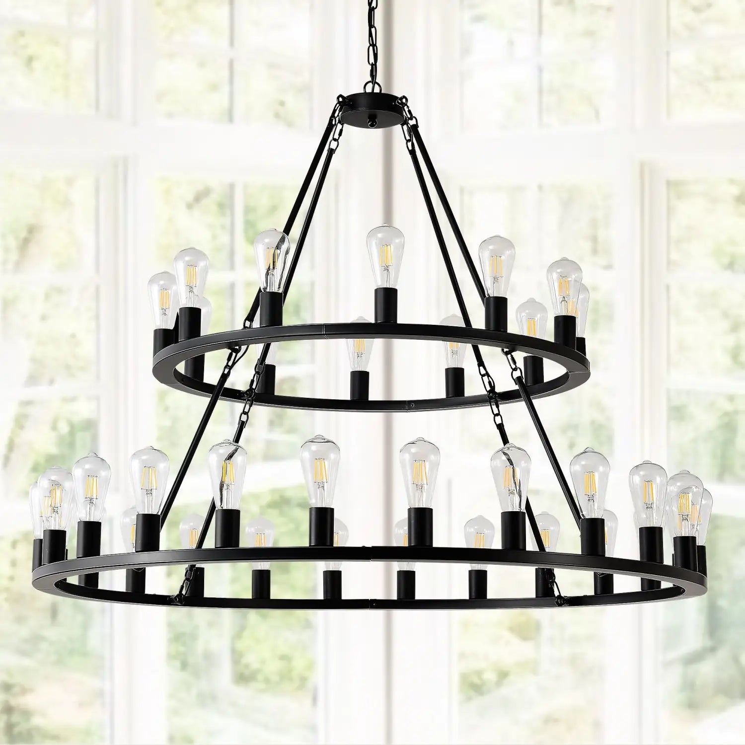 48" Wagon Wheel Hanging Lights Ceiling Chandelier for Dining & Living Room