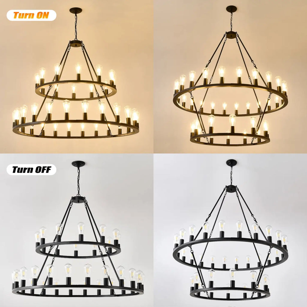 48" Wagon Wheel Hanging Lights Ceiling Chandelier for Dining & Living Room
