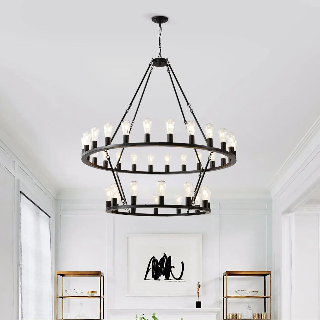 48" Wagon Wheel Hanging Lights Ceiling Chandelier for Dining & Living Room