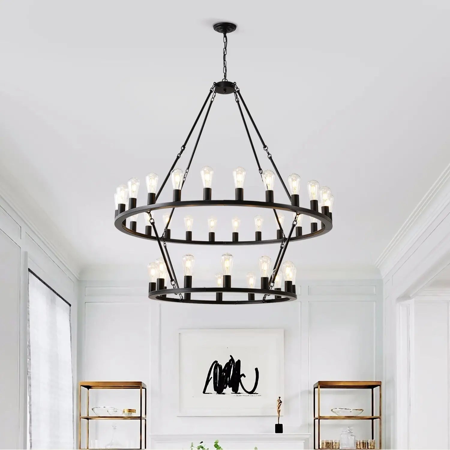 48" Wagon Wheel Hanging Lights Ceiling Chandelier for Dining & Living Room