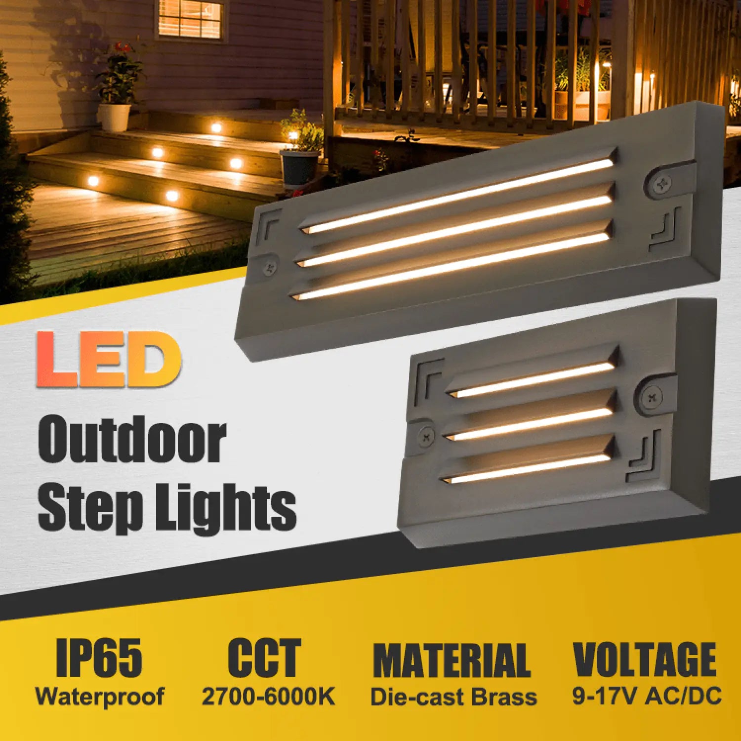 5" Grating Step Lights Outdoor RGB CCT Tunable Die Cast Brass 3W Flush Mount