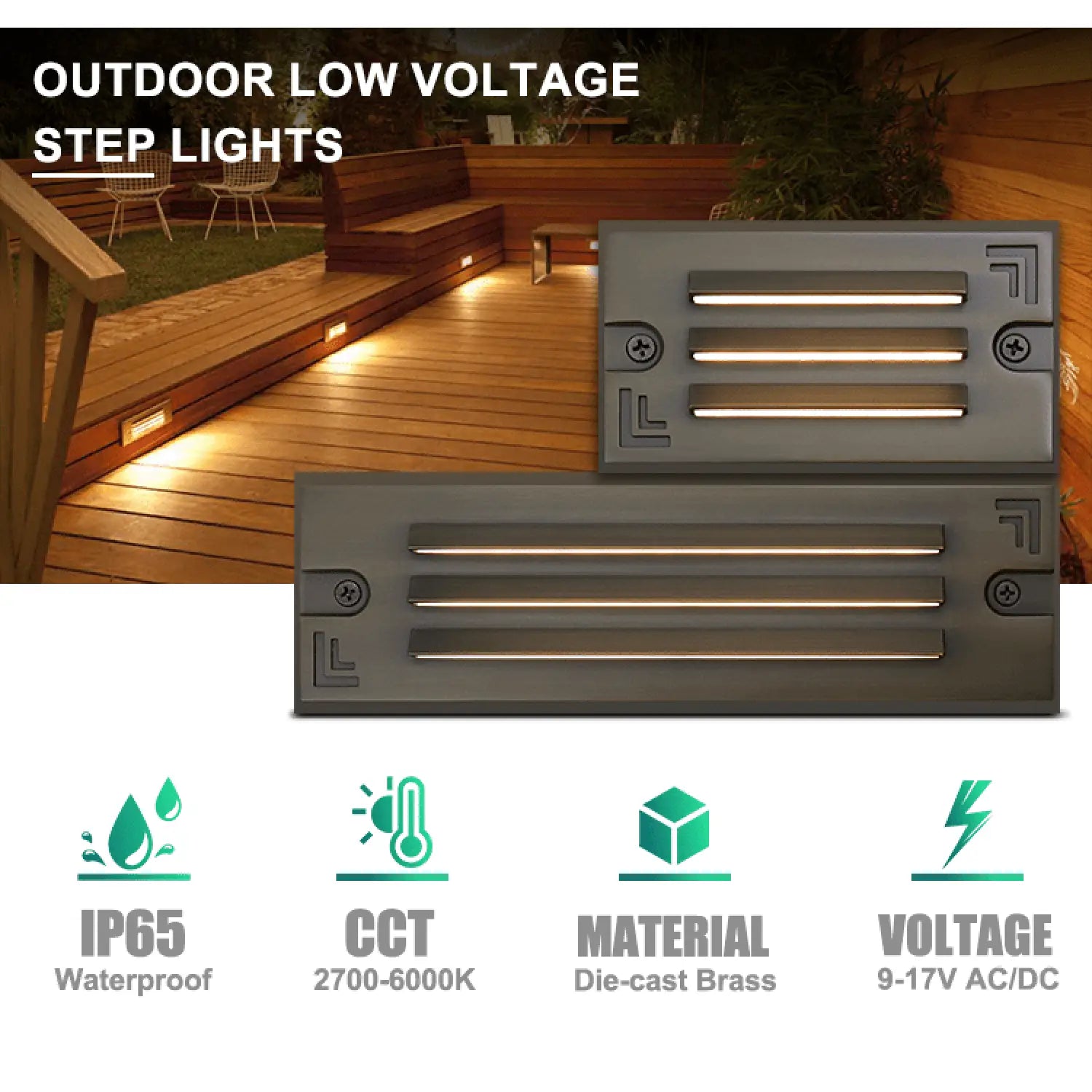 5" Grating Step Lights Outdoor RGB CCT Tunable Die Cast Brass 3W Flush Mount