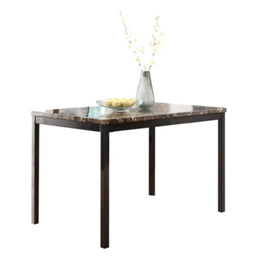 5-Piece Black Dining Table Set with Marble Style Top