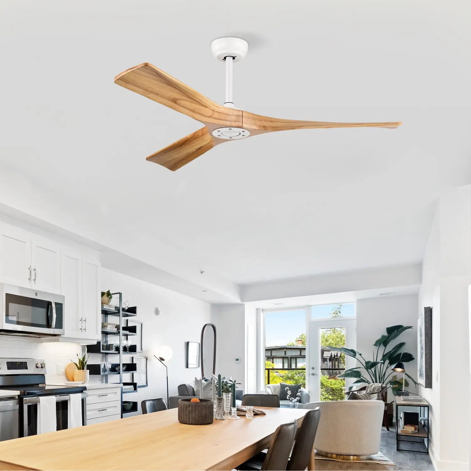 52” Ceiling Fan with Remote, Reversible DC Motor, 3 Wood Blades