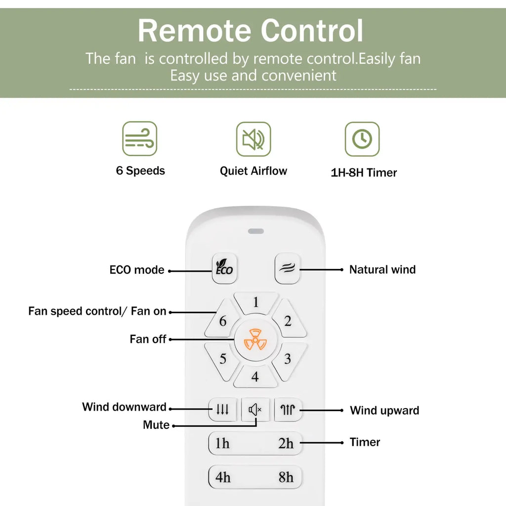 52” Ceiling Fan with Remote, Reversible DC Motor, 3 Wood Blades