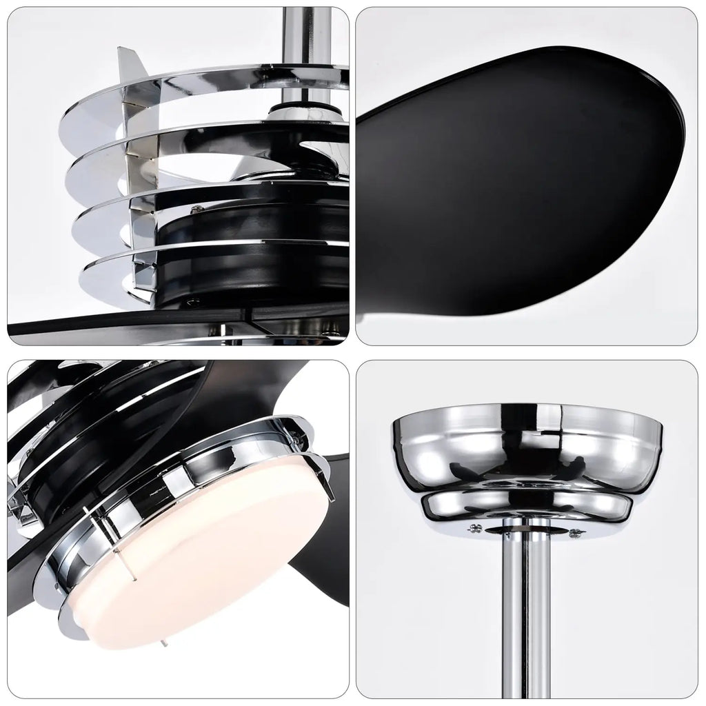 52" Modern Ceiling Fan with Light, 3 ABS Blades, DC Remote Control