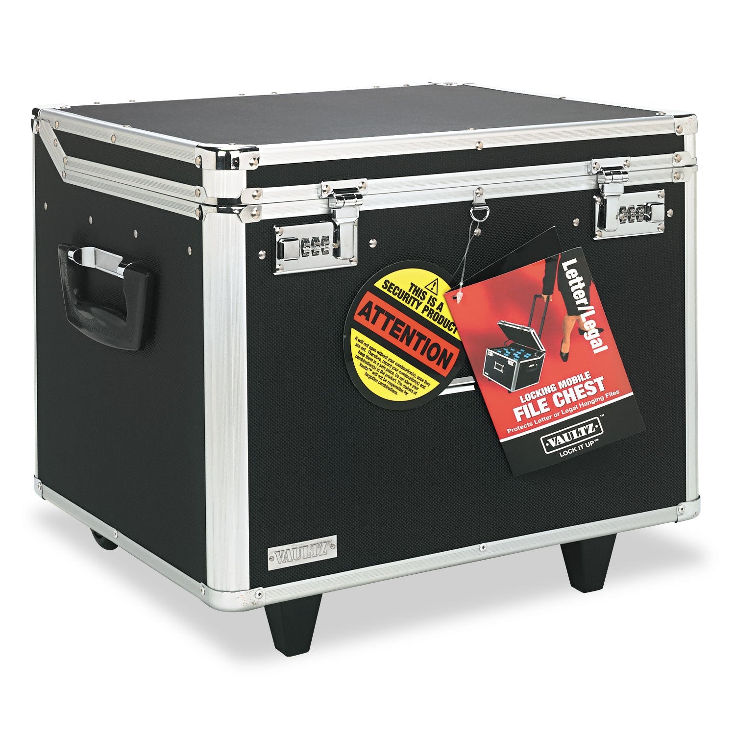Vaultz Locking Mobile File Chest, Letter/Legal Files, 17.5" x 15.5" x 14.5", Black/Chrome