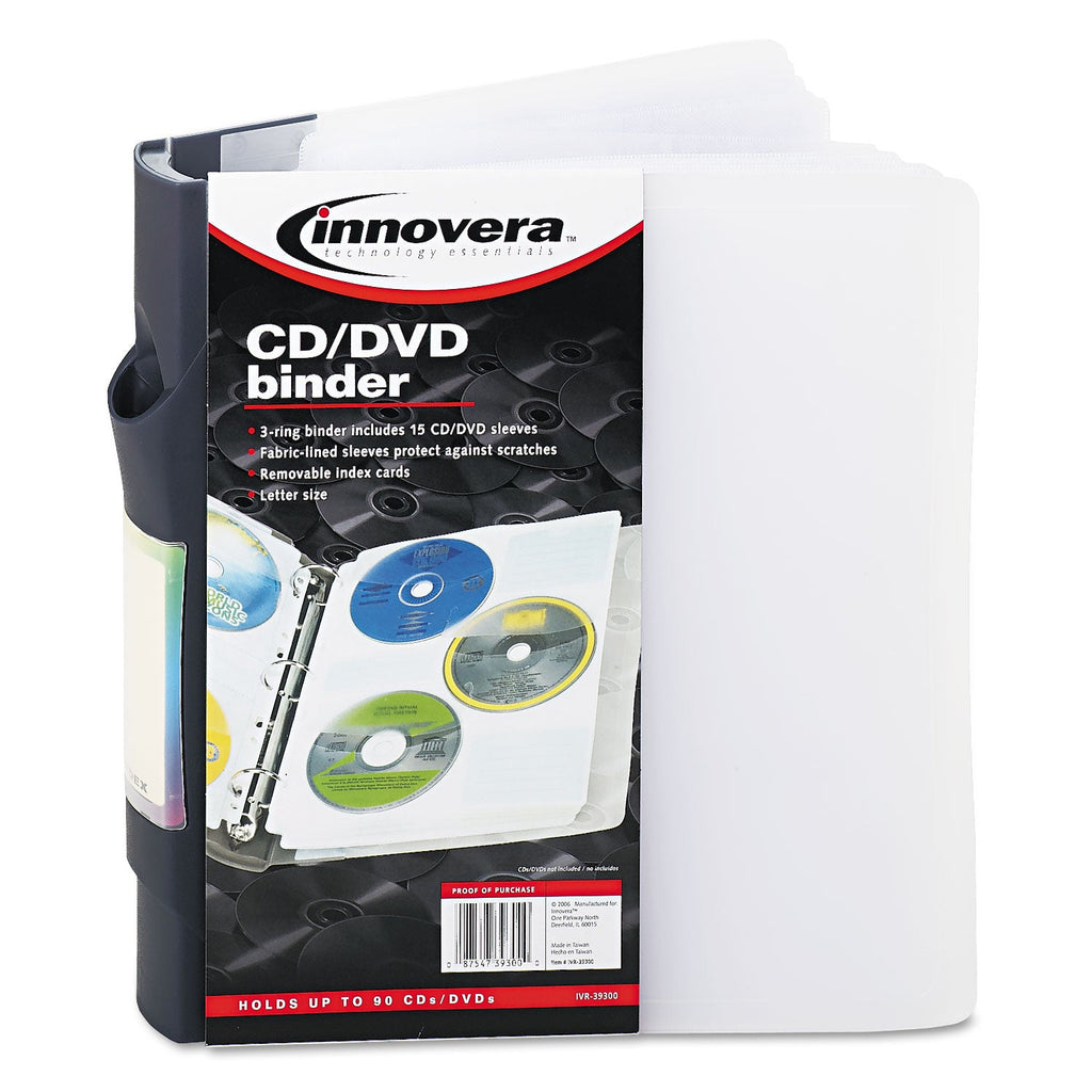 Innovera CD/DVD Three-Ring Refillable Binder, Holds 90 Discs, Midnight Blue/Clear