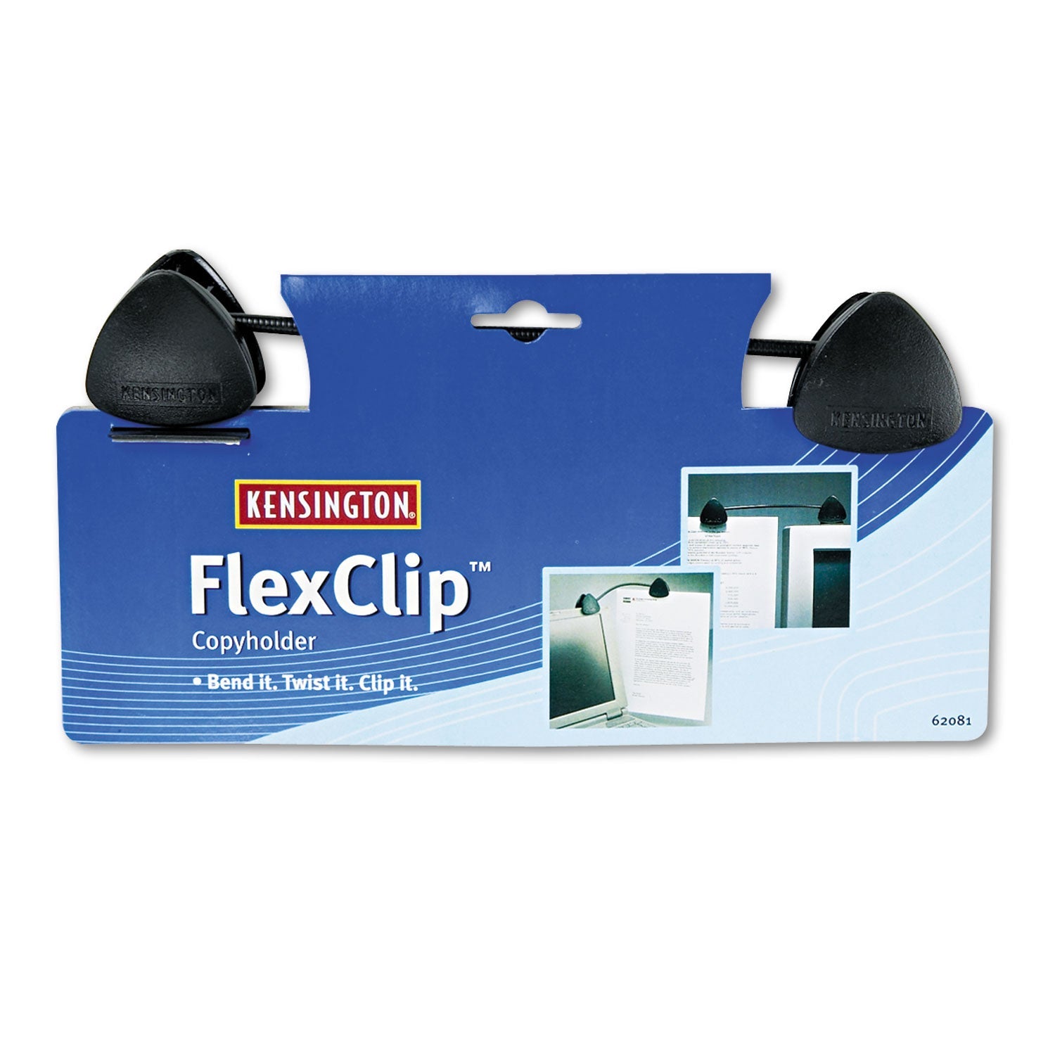 Kensington FlexClip Gooseneck Copyholder, Monitor/Laptop Mount, Plastic, Black