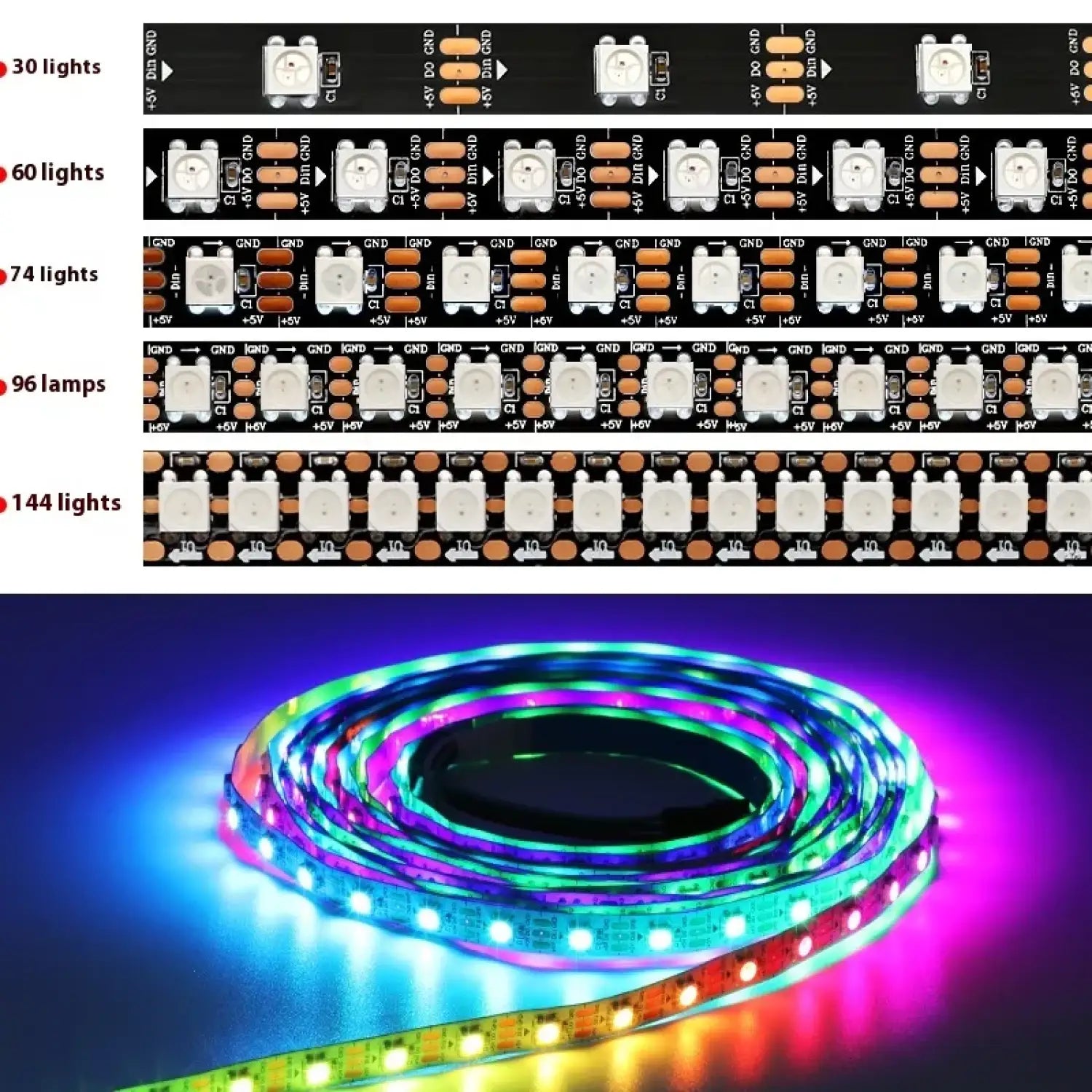 5V Magic LED Strip Lights – Waterproof & Single-Point Control