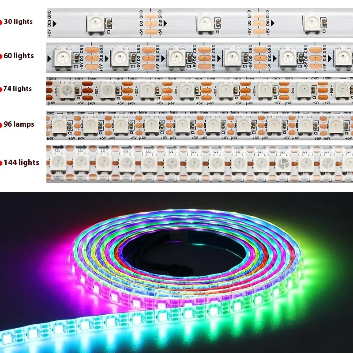 5V Magic LED Strip Lights – Waterproof & Single-Point Control