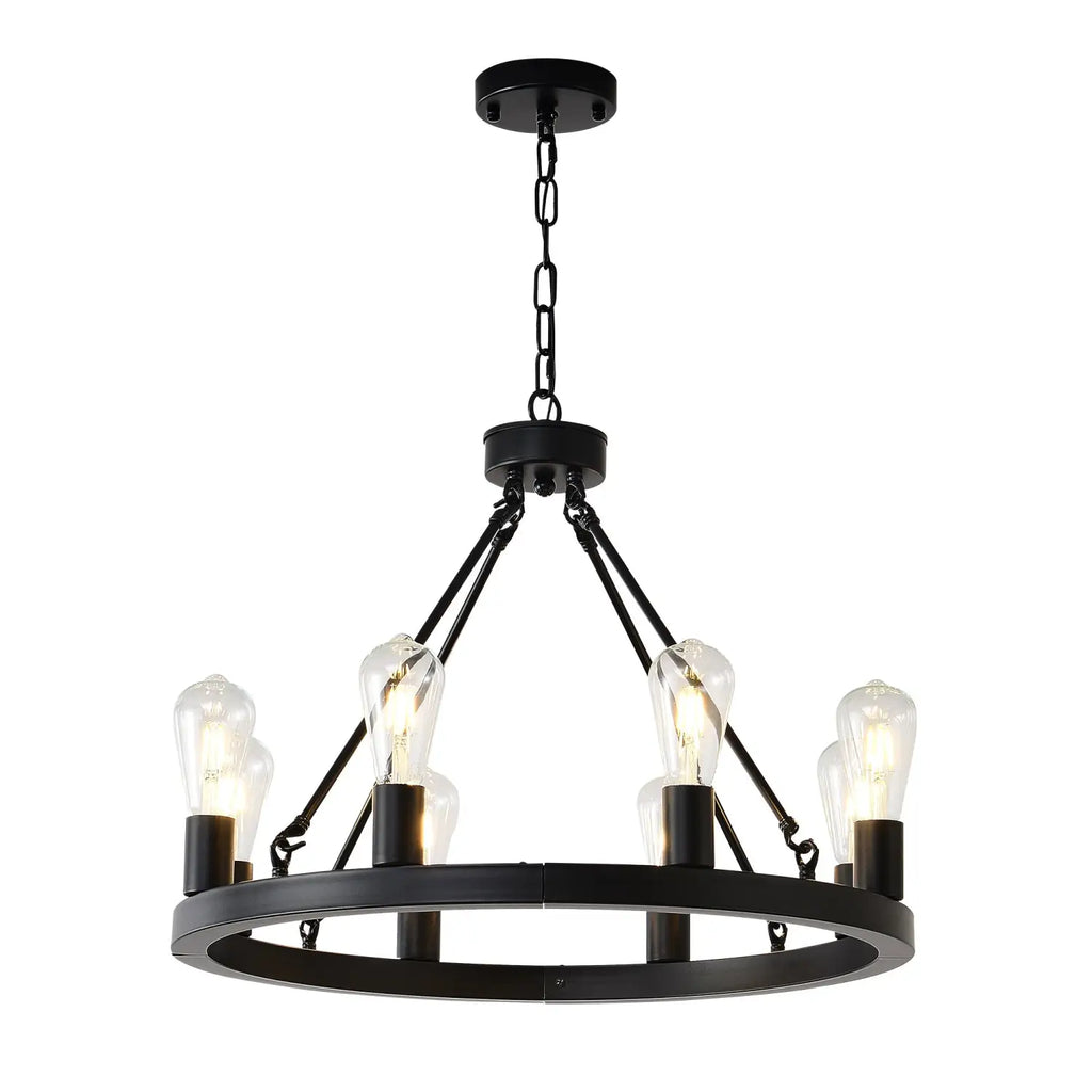 6-Light Wagon Wheel Hanging Lights Modern Chandelier for Living Spaces