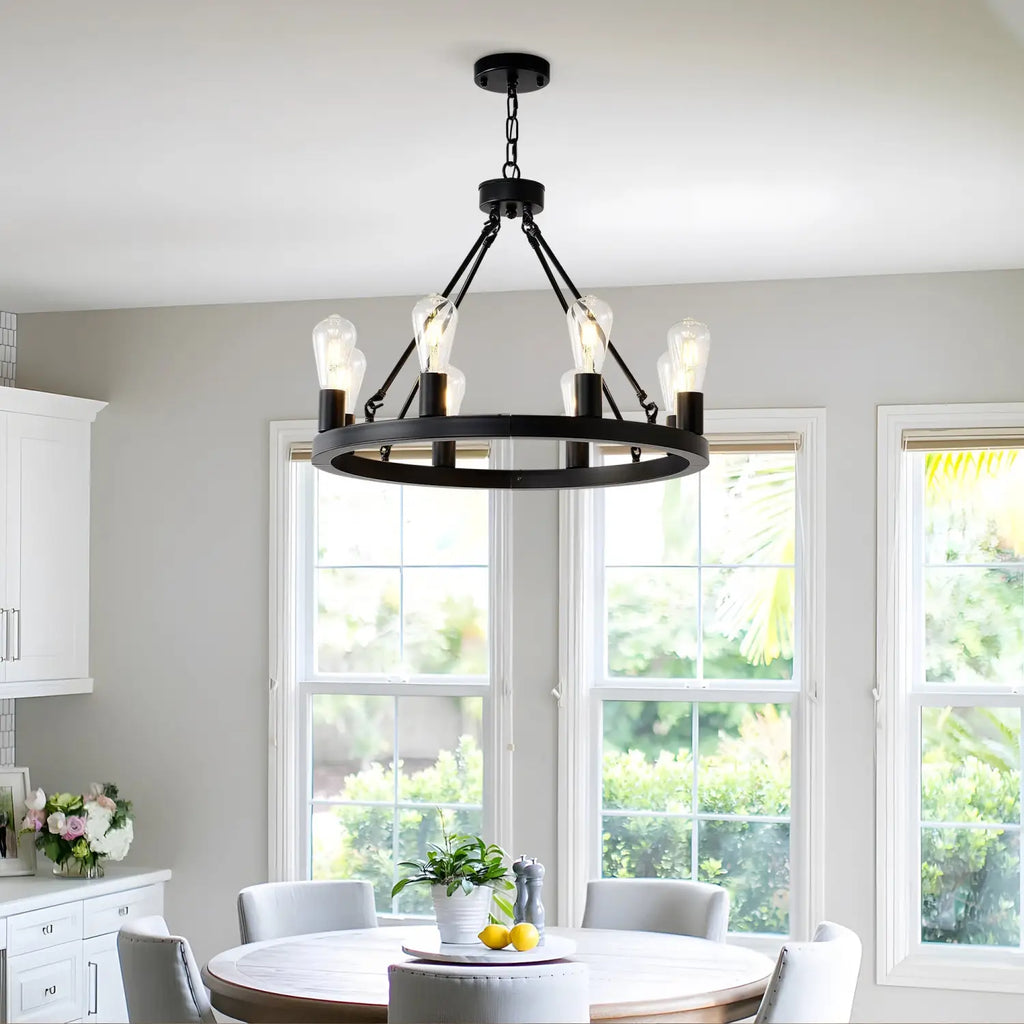 6-Light Wagon Wheel Hanging Lights Modern Chandelier for Living Spaces