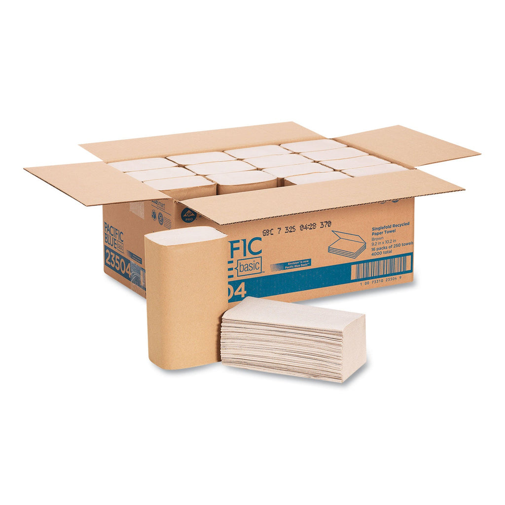 Georgia Pacific Pacific Blue Basic S-Fold Paper Towels, 10.25 x 9.25, Brown, 250/Pack, 16 Packs/Carton