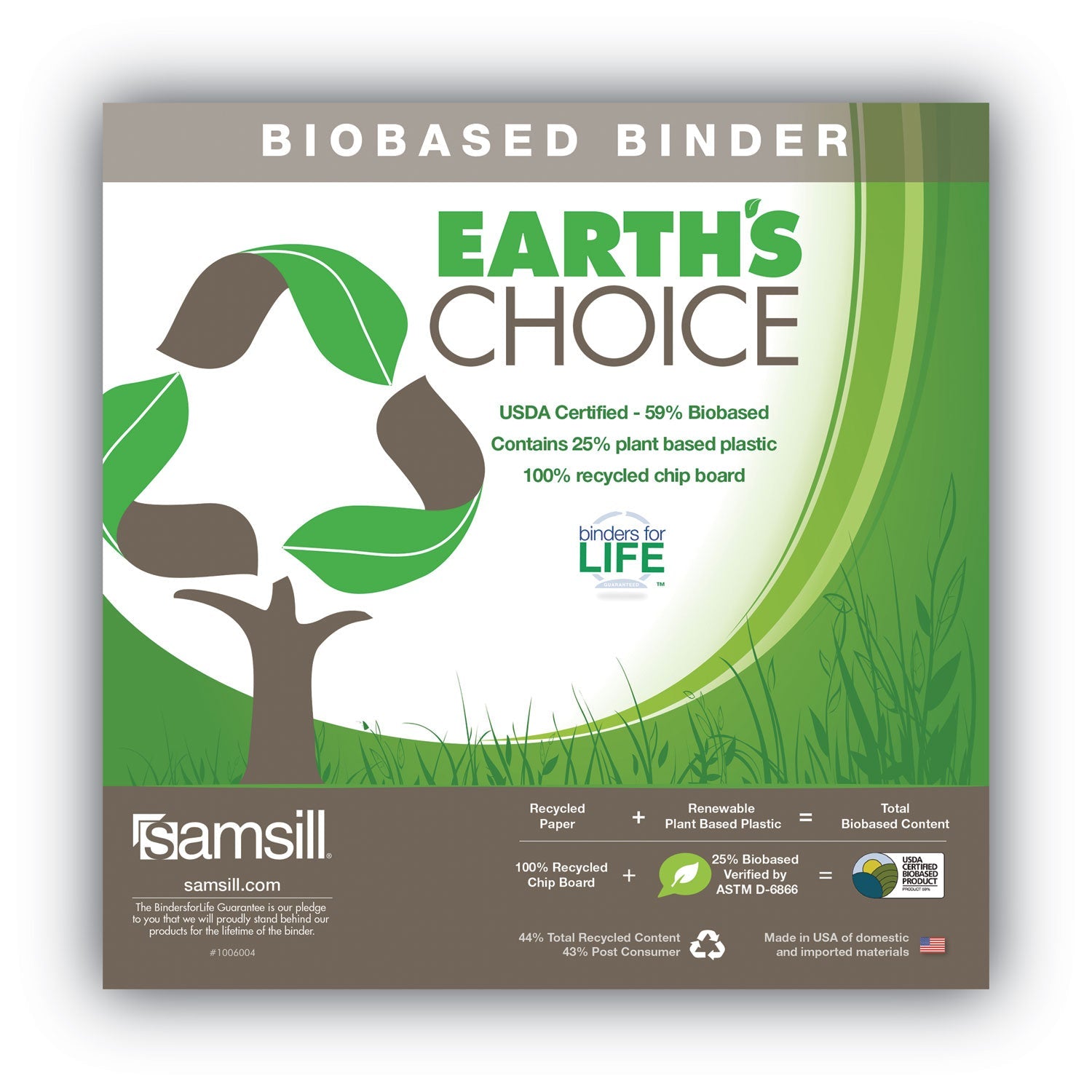 Samsill Earth’s Choice Biobased Durable Fashion View Binder, 3 Rings, 1" Capacity, 11 x 8.5, Purple, 2/Pack