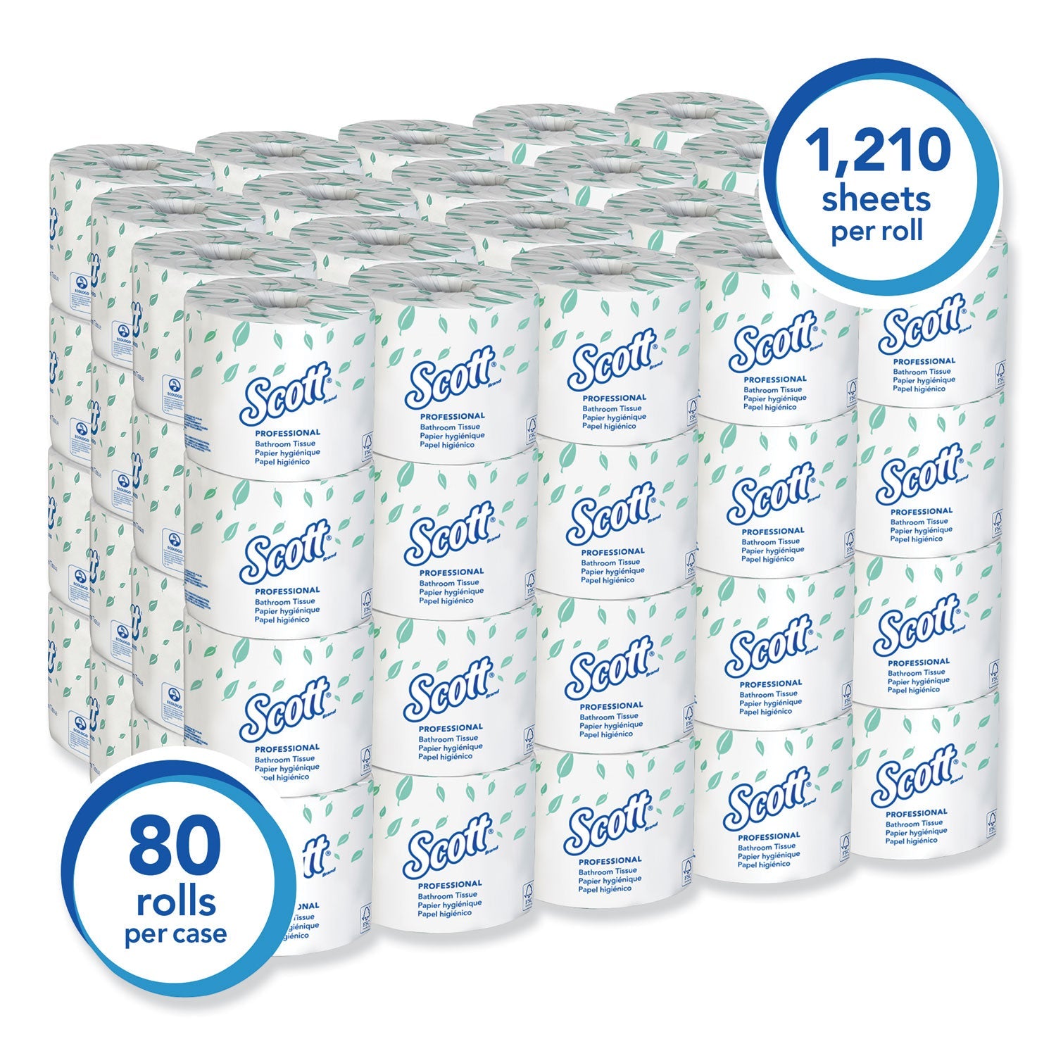 Scott Essential Standard Roll Bathroom Tissue for Business, Septic Safe, 1-Ply, White, 1,210 Sheets/Roll, 80 Rolls/Carton