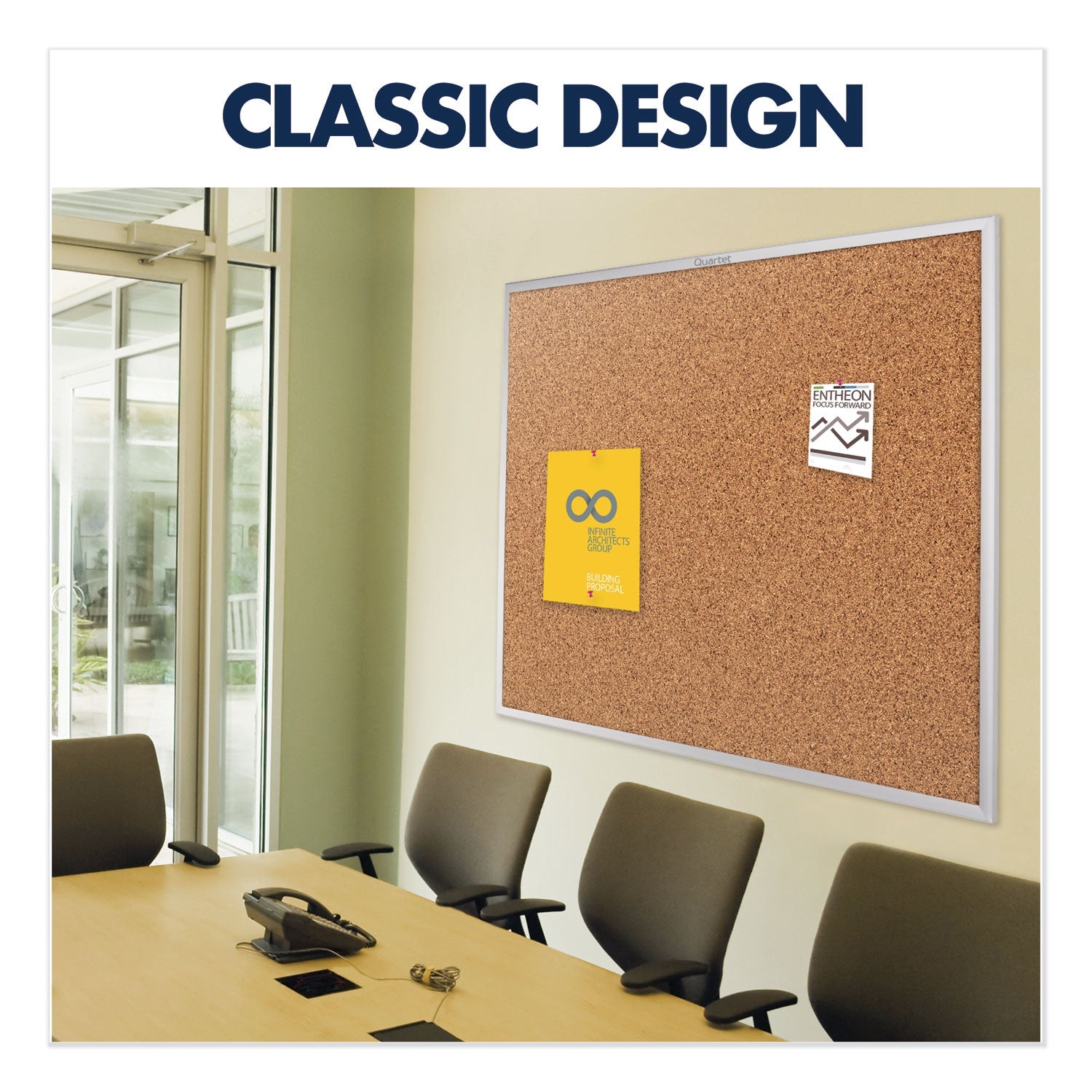 Quartet Classic Series Cork Bulletin Board, 60 x 36, Silver Aluminum Frame