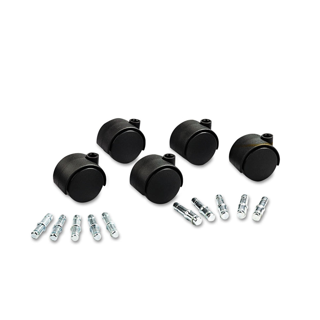 Master Caster Deluxe Duet Casters, Grip Ring Type B and Type K Stems, 2" Soft Polyurethane Wheel, Matte Black, 5/Set