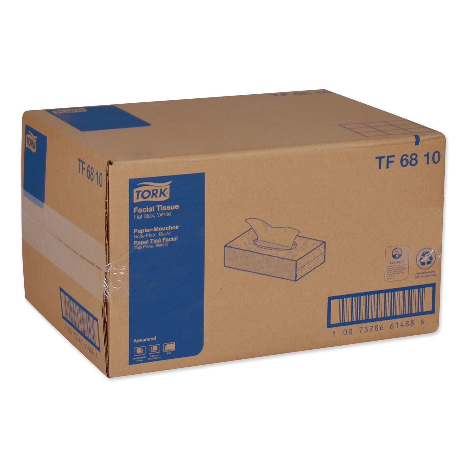 Tork Advanced Facial Tissue, 2-Ply, White, Flat Box, 100 Sheets/Box, 30 Boxes/Carton
