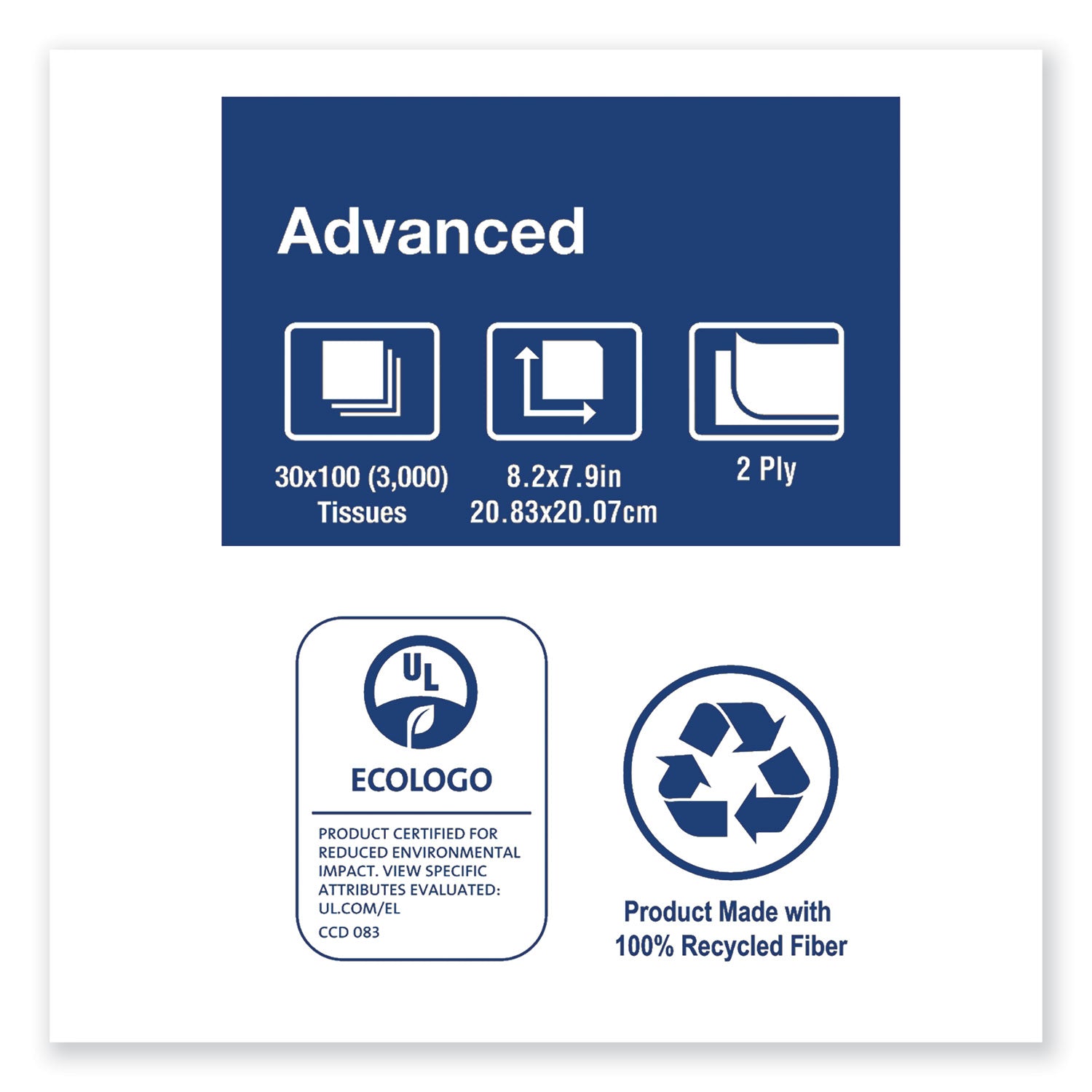 Tork Advanced Facial Tissue, 2-Ply, White, Flat Box, 100 Sheets/Box, 30 Boxes/Carton