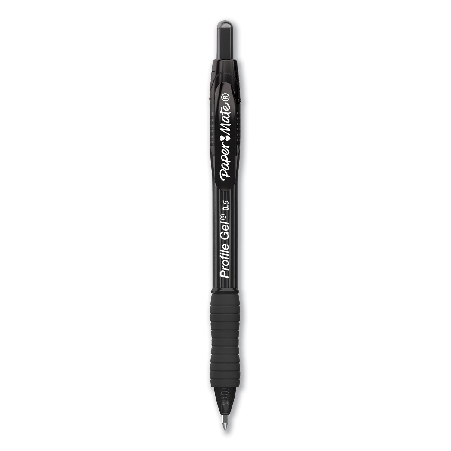 Paper Mate Profile Gel Pen, Retractable, Fine 0.5 mm, Black Ink, Translucent Black Barrel, Dozen