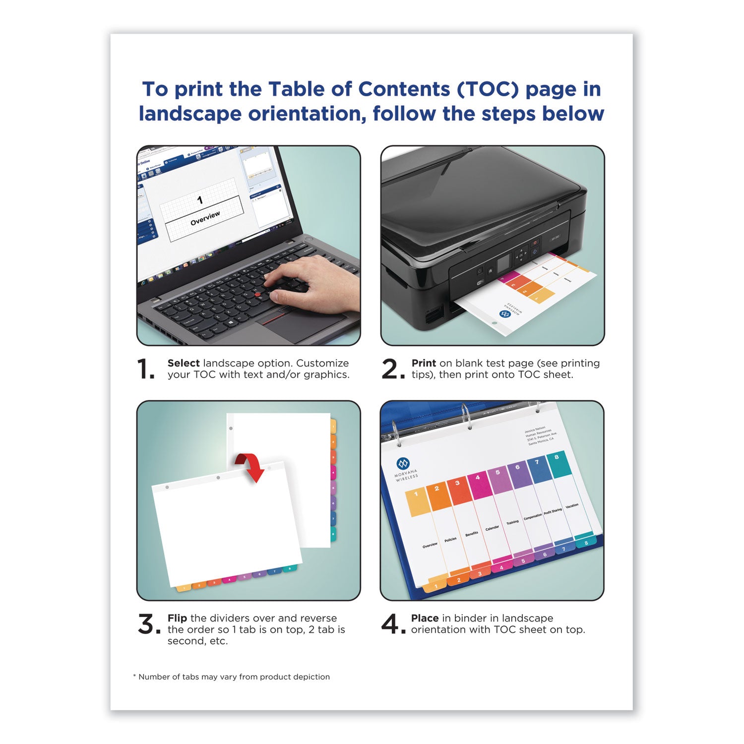 Avery Customizable TOC Ready Index Multicolor Tab Dividers, Uncollated, 5-Tab, 1 to 5, 11 x 8.5, White, 24 Sets