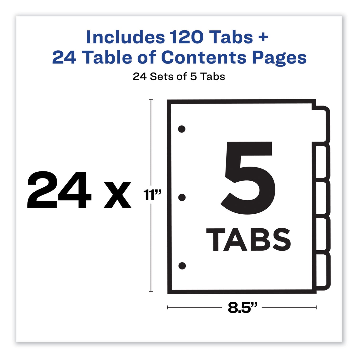 Avery Customizable TOC Ready Index Multicolor Tab Dividers, Uncollated, 5-Tab, 1 to 5, 11 x 8.5, White, 24 Sets