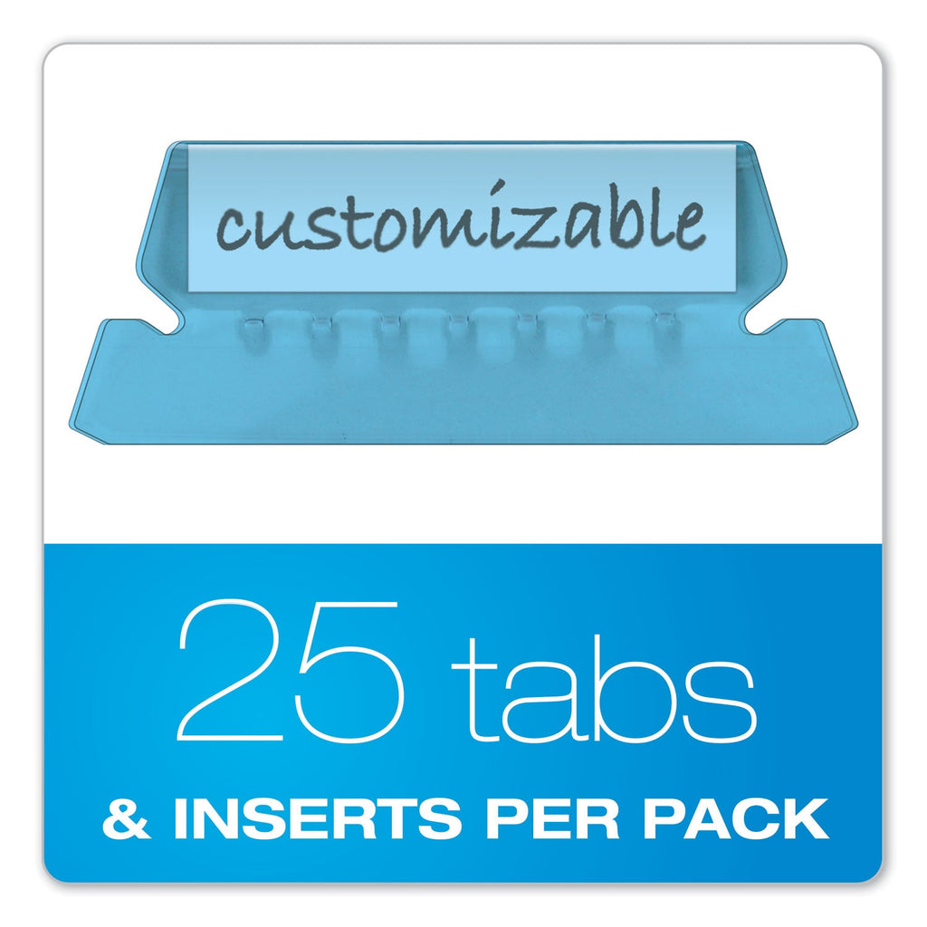 Pendaflex Transparent Colored Tabs For Hanging File Folders, 1/5-Cut, Blue, 2" Wide, 25/Pack